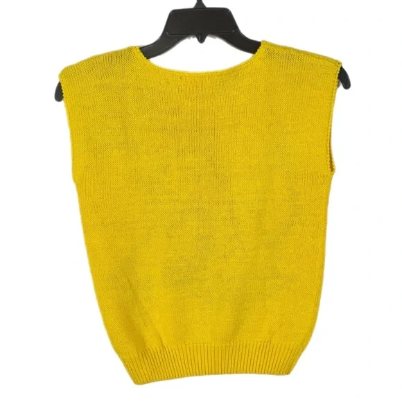 80’s 90’s Vintage Abstract Cotton Ramie Sweater Vest S Petite Yellow Dopamine - Picture 3 of 6